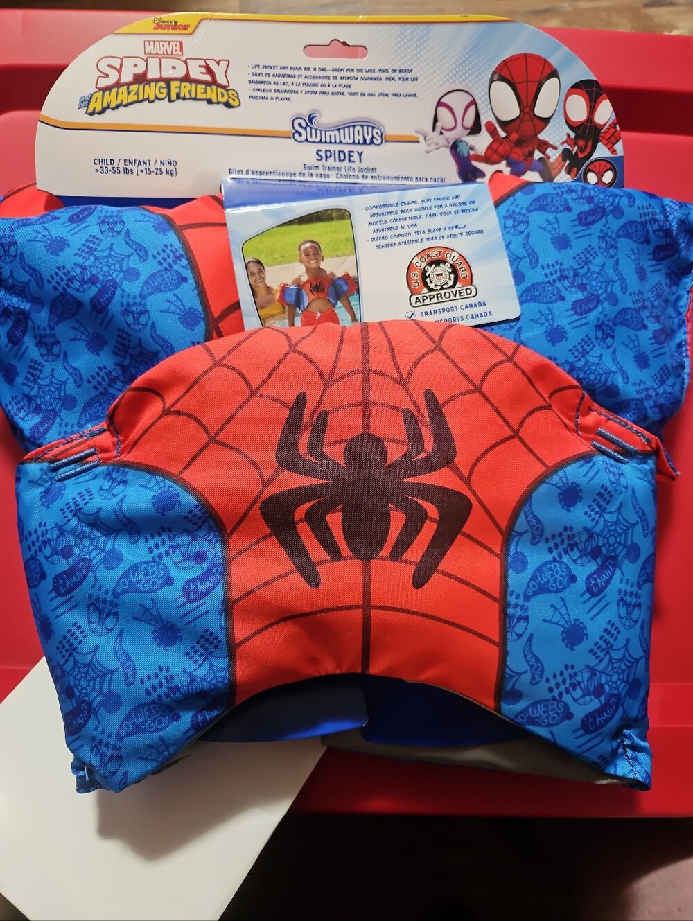 NEW Swimways Marvel Spider-Man Swim Trainer (Unisex), For Kids 33-55lbs Blue/Red